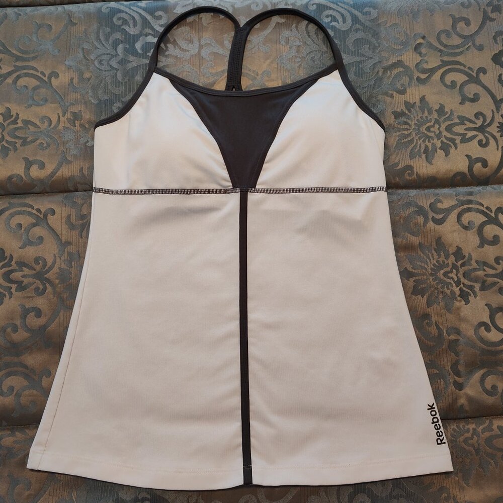 Reebok Athletic workout tank top, white & gray, excellent condition, size L